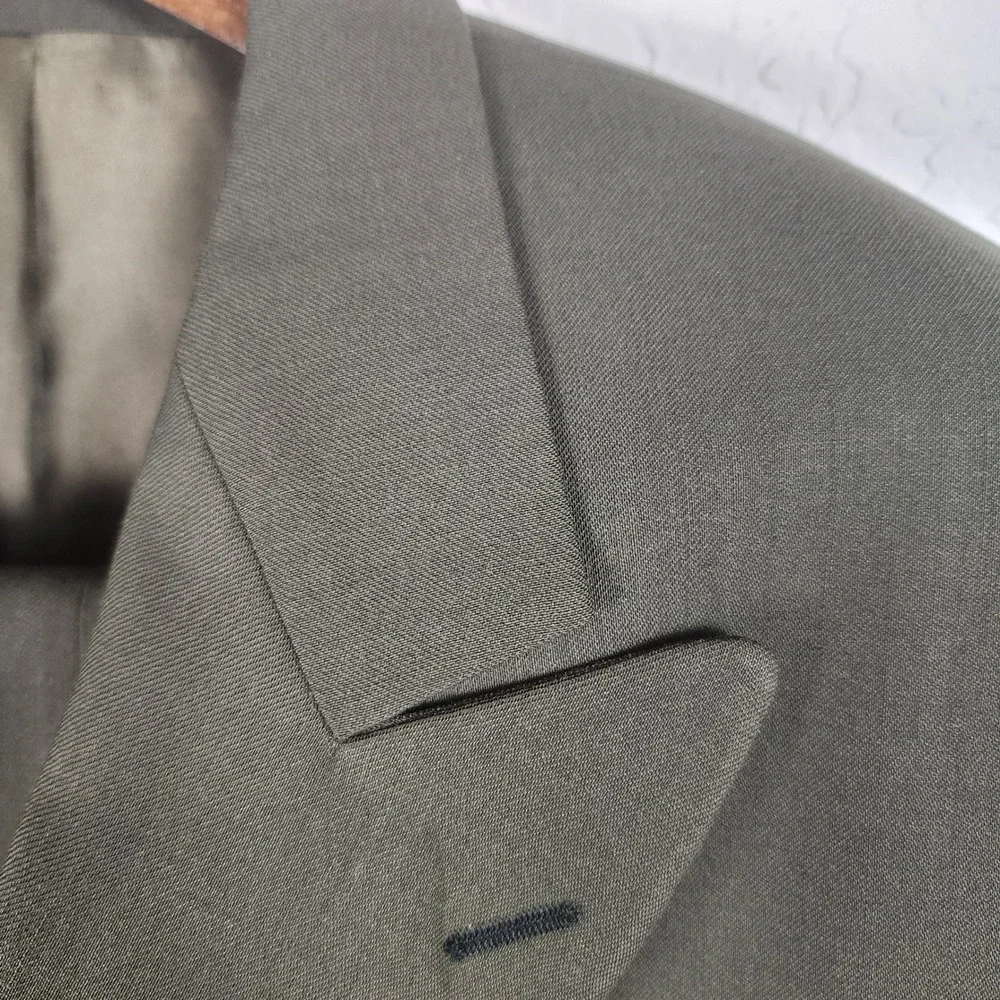Joseph & Feiss Mens 36S 32x30 2pc Double Breasted Wool Suit Olive Green Business